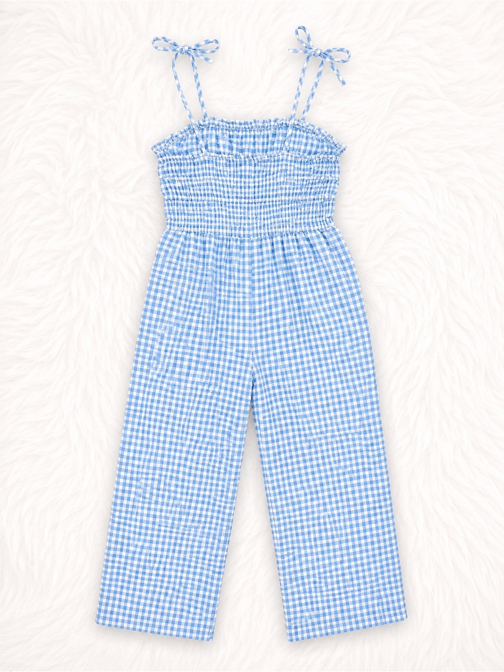 Sincerely Jules XL Blue Gingham Smocked Jumpsuit Wide Leg Pockets Cottagecore - Picture 5 of 5